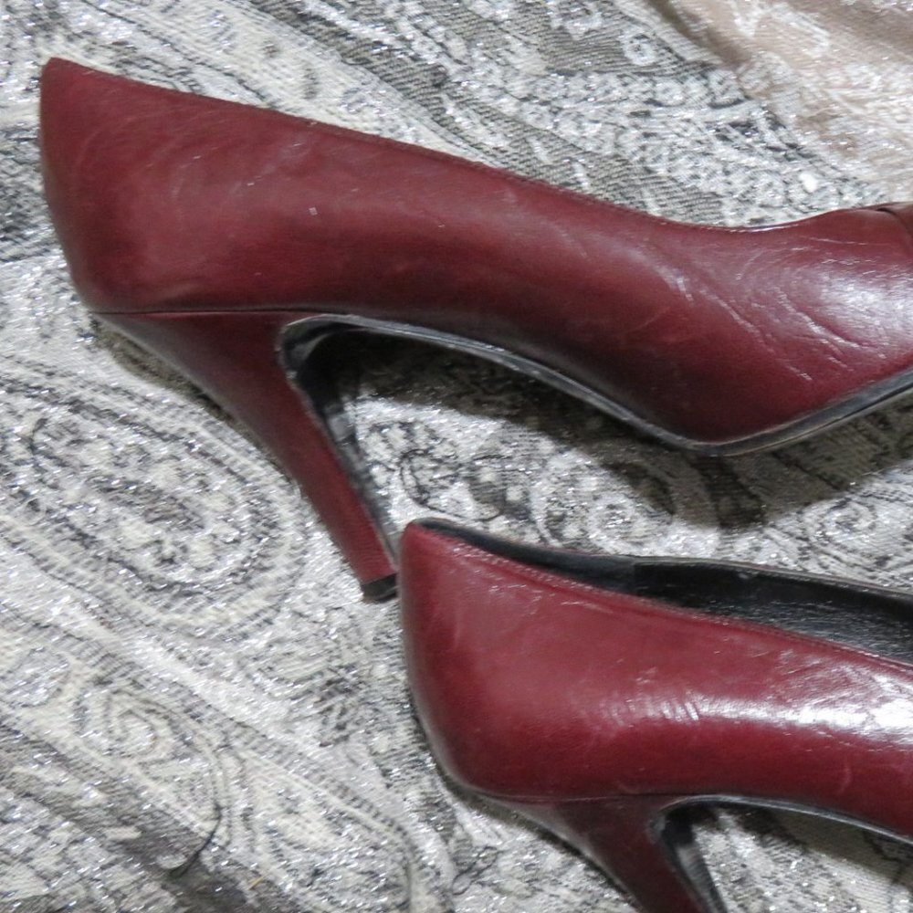 BOGO Anne Klein Italian leather burgundy maroon pumps heels dress shoes size 7.5 - Picture 8 of 14